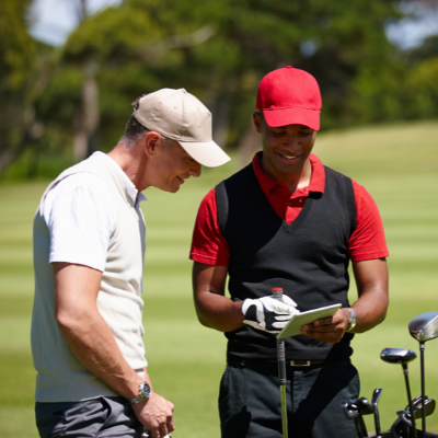 image of 2 golfers calculating scores